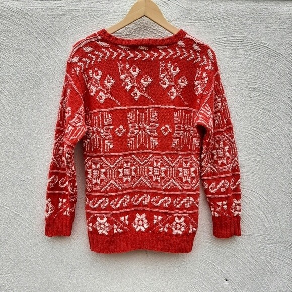 Vintage Ugly Sweater Cambridge Dry Goods Knit Red Cotton Snowflake Holiday Small - Picture 16 of 16
